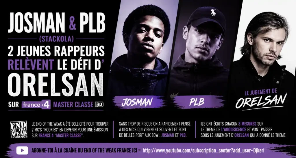 JOSMAN & PLB (Stackola) 2 jeunes rappeurs relèvent le défi d&rsquo; ORELSAN sur France 4 MASTER CLASSE HD