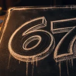 Chiffre graffiti 67 en pochoir, style craie sur tableau noir
