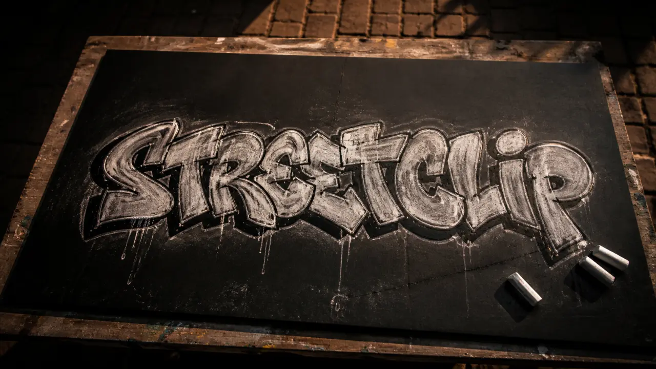Creation graffiti : tag STREETCLIP sur tableau noir