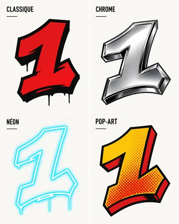 Chiffre graffiti en plusieurs styles sur une composition comparative