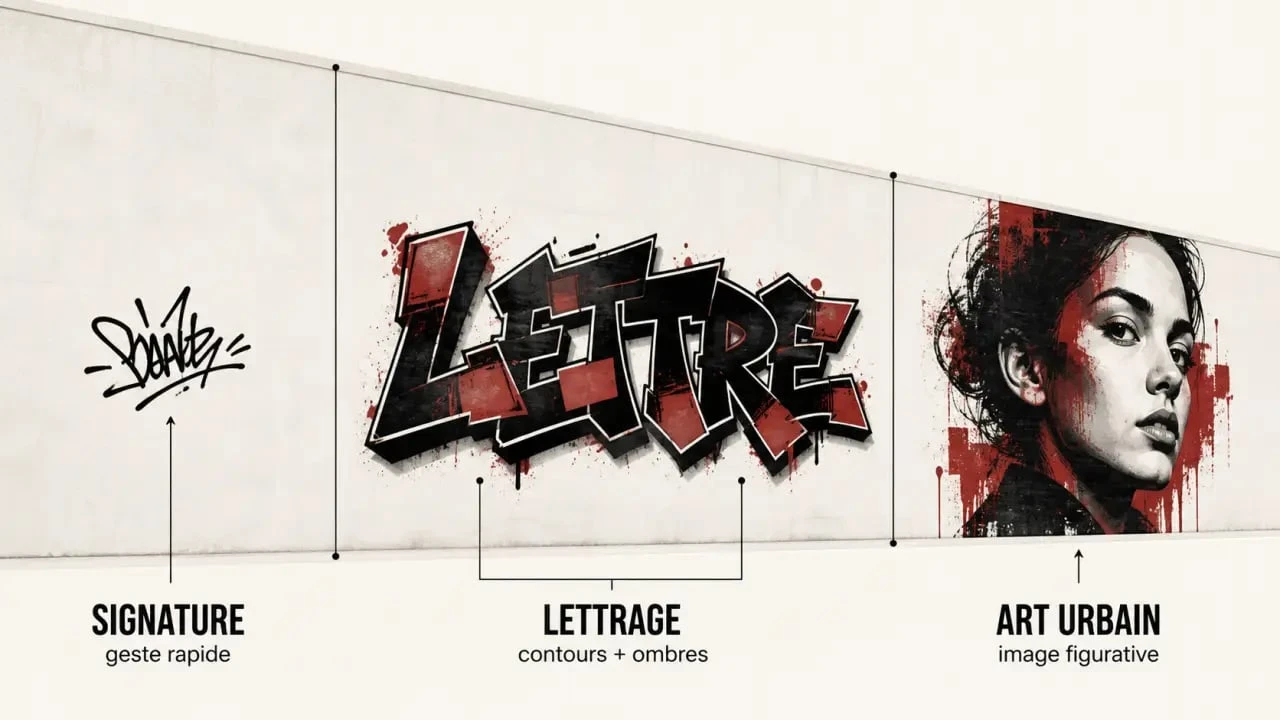 Define graffiti : comparaison visuelle entre tag, lettrage et street art