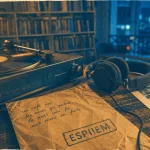 espiiem : vinyle et casque audio sur table en bois