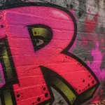 Photo graffiti r : lettre R lisible sur mur en briques
