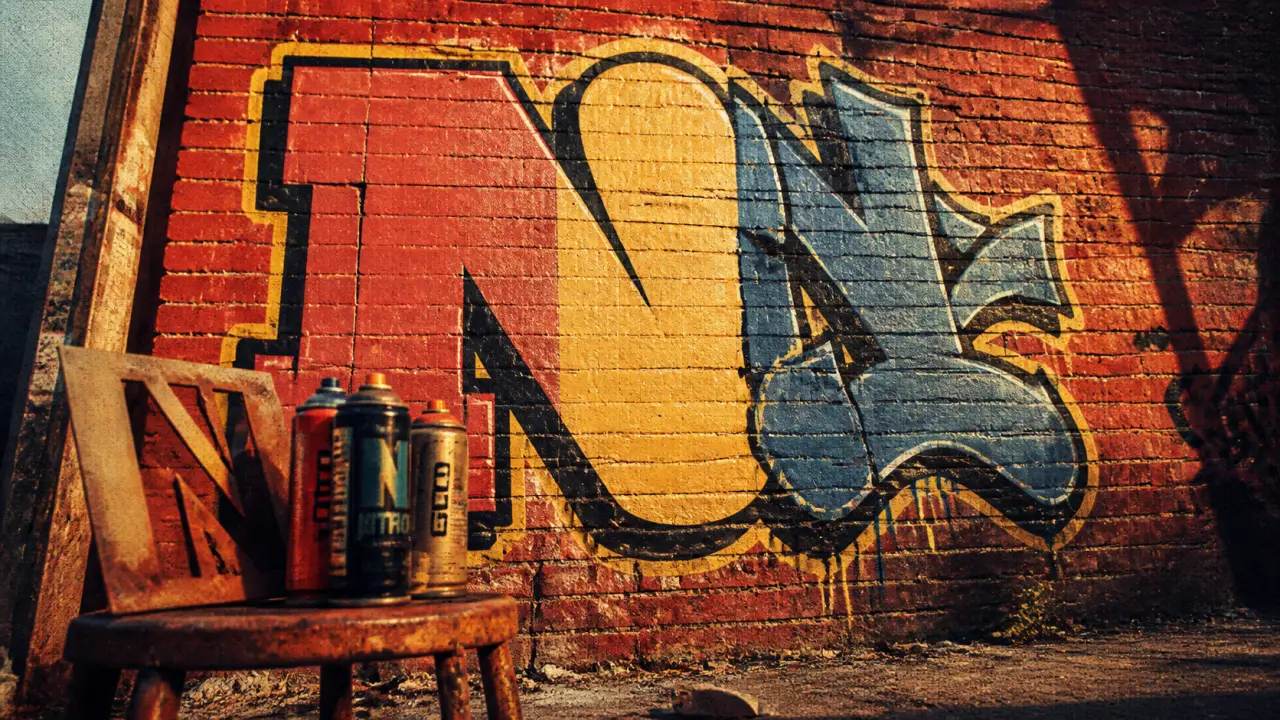 N graffiti sur mur de briques, bubble et semi-wildstyle
