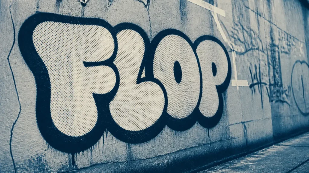Throw-up graffiti : lettres arrondies, contour net, impact immédiat