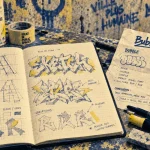 Alfabet in graffiti : carnet avec lettres et grille de construction