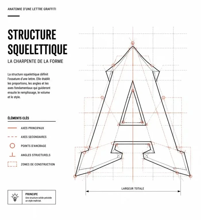 Structure squelettique d'une lettre pour apprendre l'alphabet en graffiti