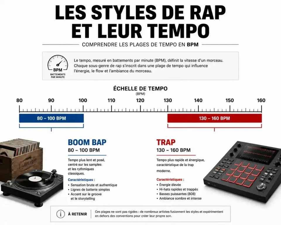 Infographie BPM et styles de freestyle instrumental rap