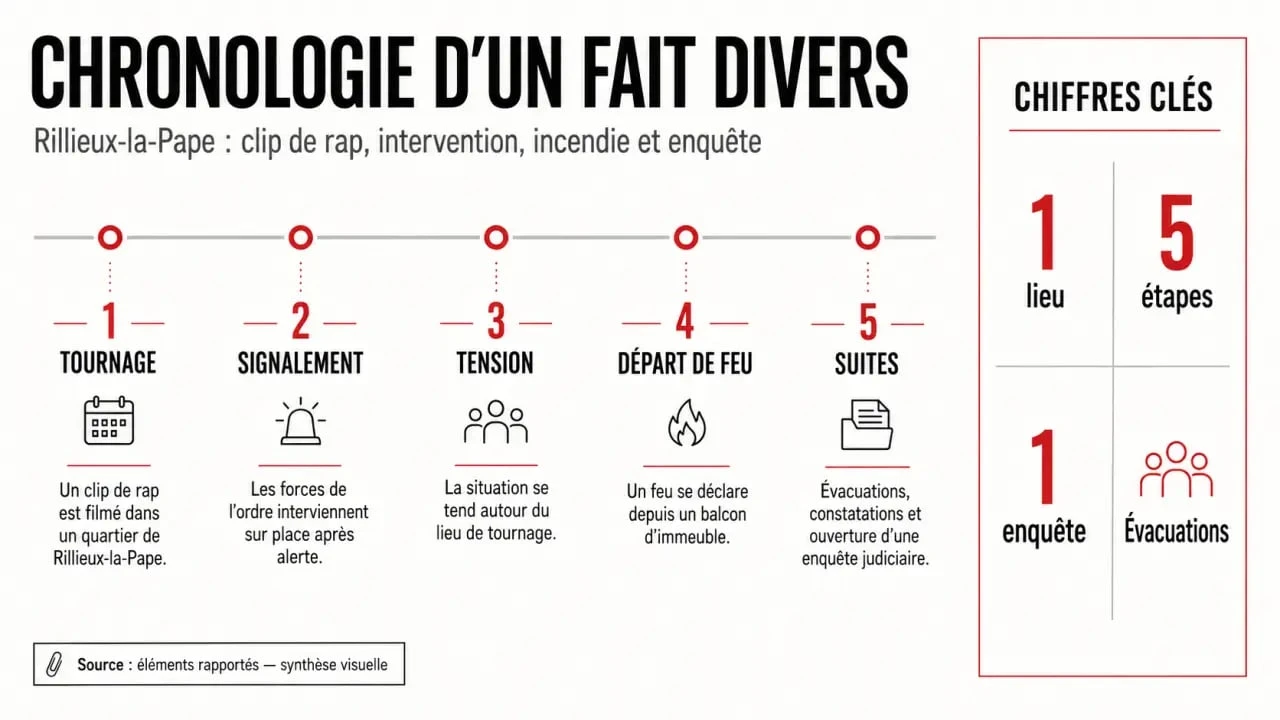 Chronologie du clip de rap incendie à Rillieux-la-Pape avec les chiffres clés et les étapes de l’enquête