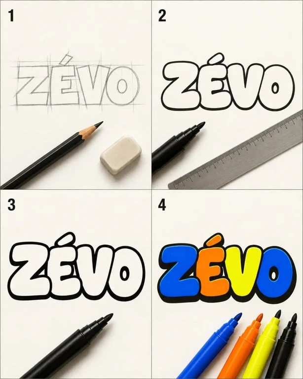 Étapes pour dessiner un prénom en graffiti avec contour, ombres et couleurs