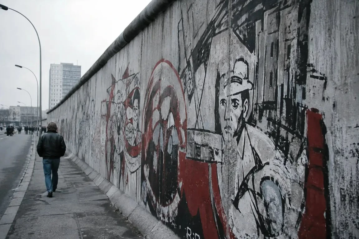 Graffiti in Berlin wall sur le mur de Berlin côté Ouest, photo historique des années 1980