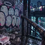 Graffiti art and graffiti art : tags sur mur de brique, lettrages bubble, style risograph