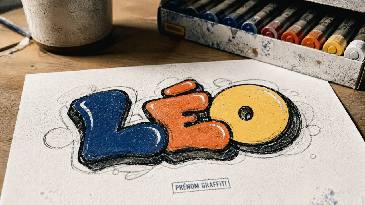 Graffiti prenom : croquis en couleurs, style bubble letters