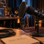Microphone studio sur pied en home-studio, voix réverbérante à éviter