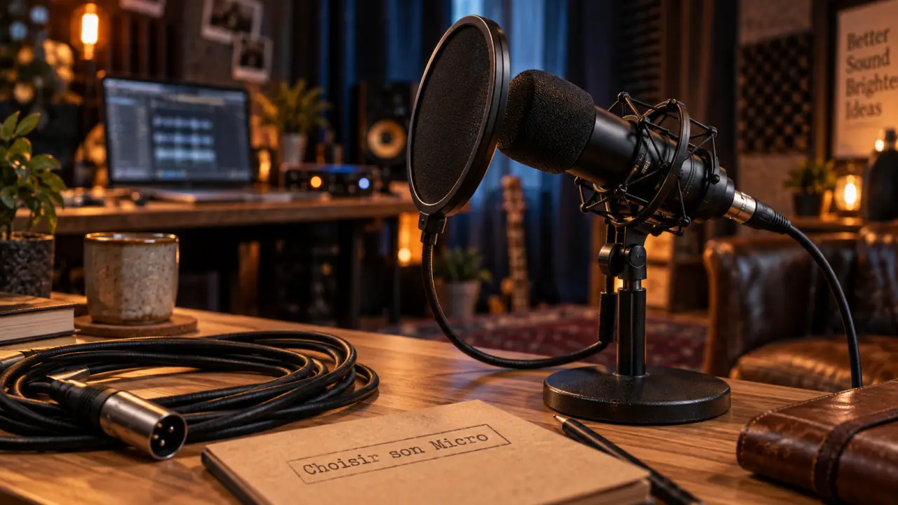 Microphone studio sur pied en home-studio, voix réverbérante à éviter