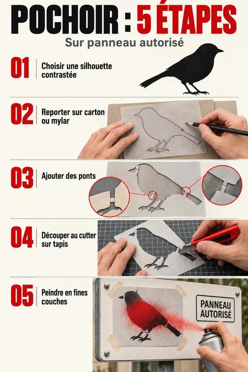 Étapes d’un pochoir de street art facile pour débuter
