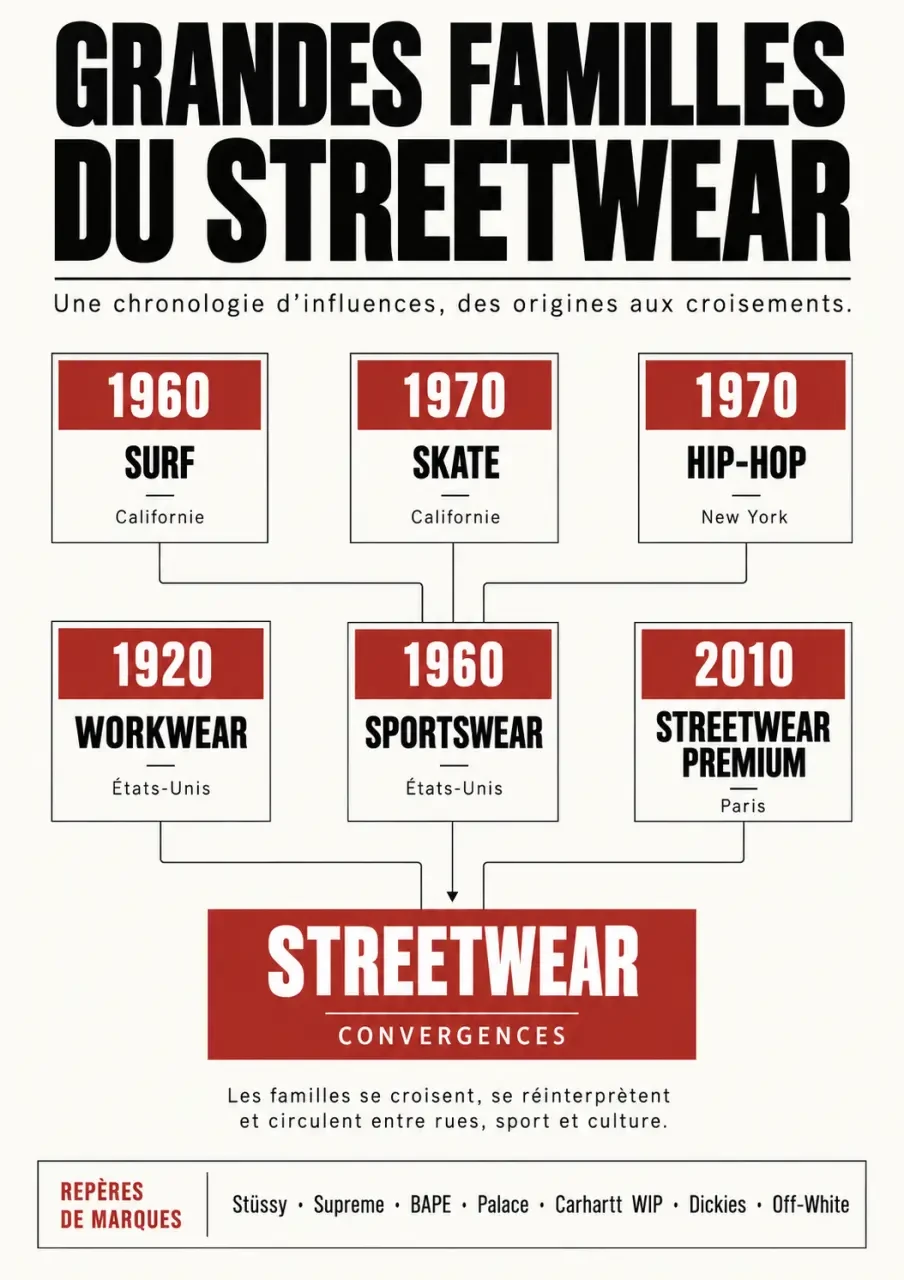Infographie sur les principales marques streetwear et leurs influences culturelles