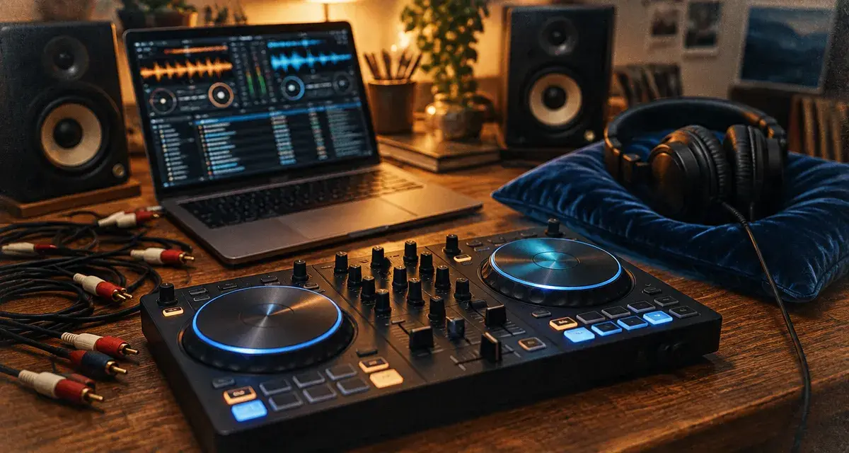 Matériel DJ débutant : contrôleur DJ compact sur bureau